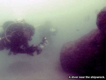 A diver near the shipwreck
